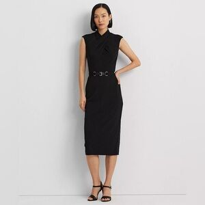 NWT Lauren Ralph Lauren Belted Jersey MockNeck Dress
